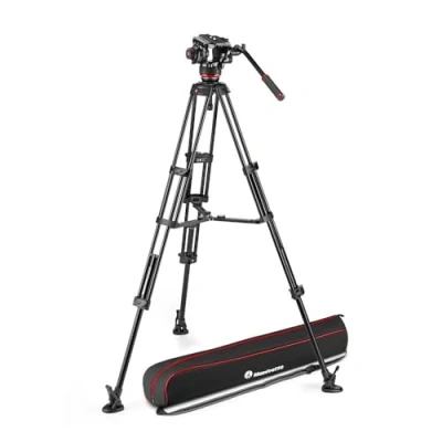 Immagine di Manfrotto Kit Treppiede con Testa Video Fluida 504X e Doppio Tubo in Alluminio, Stabilizzatore Centrale, per Reflex, Mirrorless,Camcoder, Sacca Trasporto, Portata 12 kg