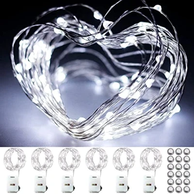 Immagine di LED Stringa Luci a Batteria, 6 Pezzi 3 Metri 30LED Modalità Rame Filo Ghirlanda Catena Luminose Lucine Fata per Natale Matrimonio Decorative Festa Interno Natalizie letto Camera, Bianco Freddo