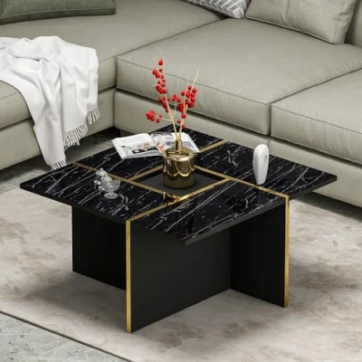 Immagine di HOMIDEA SILVA Tavolino Basso da Salotto Materiale in Legno Divano caffè Moderno Un Design alla Moda (Marmo Nero)