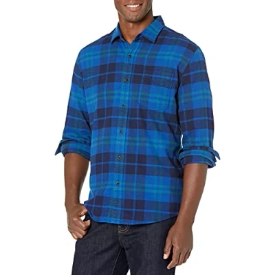 Immagine di Amazon Essentials Camicia in Flanella a Maniche Lunghe (Disponibile Taglie Extra Forti) Uomo, Nero Blu Motivo Scozzese, L