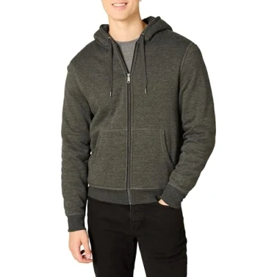 Immagine di Amazon Essentials Felpa con Cappuccio e Cerniera Integrale in Pile Foderata Sherpa Uomo, Carbone Puntinato, XL