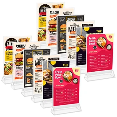 Immagine di Kurtzy Portadepliant A6 (Set da 12) L11 x A19,5 cm Espositore Banco/Tavolo Verticale Bifacciale Plastica Trasparente per Porta Menu Ristorante, Cornice Foto ed Poster