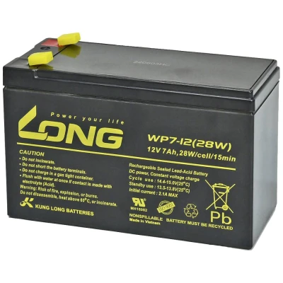Immagine di Long WP7 12(28W) M/F1 Batteria al Piombo 12 V 7 Ah AGM (L x A P) 151 102 65 mm Spina piatta 4,8 certificazione VDS, Bassa