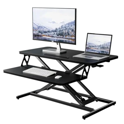 Immagine di ERGOMAKER scrivania in piedi regolabile altezza, per computer 80 X 40 cm con due monitor e vassoio la tastiera Nero