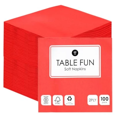 Immagine di Talking Tables 100 x tovaglioli di carta rossi in grandi confezioni, per feste compleanno, Natale, catering, matrimoni, stoviglie, monouso, riciclabili, realizzati UE, 2 veli, 33 cm