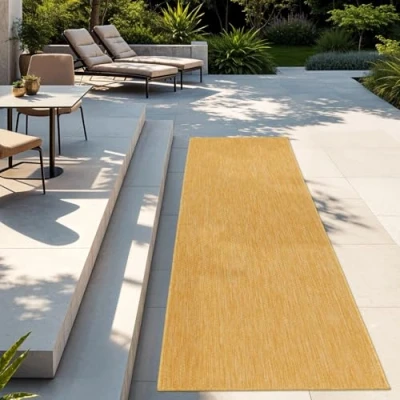 Immagine di Tappeto Per Esterni Cucina Balcone Terrazza Design Moderno Monocolore, Colore: Giallo, Dimensione:80x250 cm