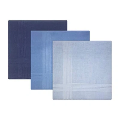 Immagine di Confezione da 3 fazzoletti uomo con bordi in raso a righe, 100% cotone, 40 x cm, Blu, Taglia unica
