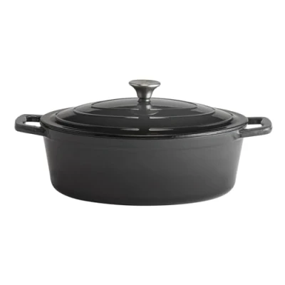 Immagine di APS 88309 Casseruola con coperchio &quot;5 STARS&quot;, in ghisa, adatta a induzione, utilizzabile forno, supporto per coperchio, 33 x 25 cm, 5 litri, colore: antracite