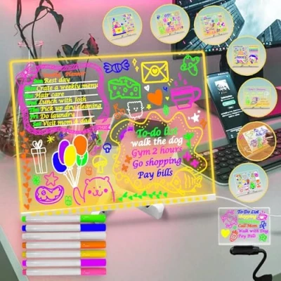 Immagine di Fanrui 2024 Acrilico Dry Erase Board con Luce Clear Desktop cavalletto Write 7 marcatori vassoio sulla scrivania,To Do List Message Writing Notepad da disegno per la casa (Giallo, XL)
