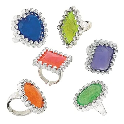 Immagine di Unique Party 74003 Anelli Preziosi di Plastica Regalini per Feste, Confezione da 12 , Modelli/Colori Assortiti, 1 Pezzo