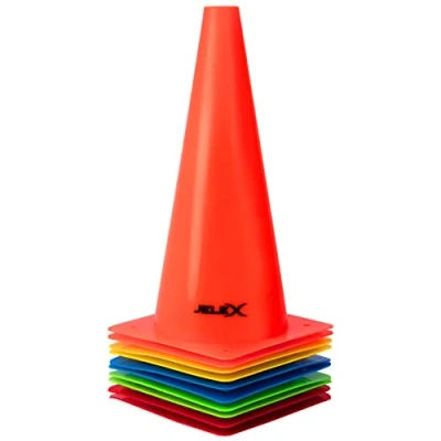 Immagine di JELEX Dribbler Cuffia da allenamento, 10 pezzi, altezza 31 cm, in polietilene resistente 5 colori vivaci per un allenamento versatile, con pratica custodia e design impilabile (10 pezzi)