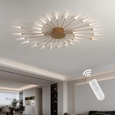Immagine di Plafoniera Moderna A Led Dimmerabile,28 Teste Lampada Da Soffitto Incasso In Oro Lampadari Per Camera Dei Bambini Letto Soggiorno Luce Forma Di Fiore3000 6000k Con Telecomando