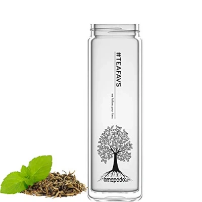 Immagine di amapodo Bottiglia da tè con colino per il in vetro 400 ml Teiera a doppia parete Accessori (Vetro di ricambio trasparente (Tea Tree Design))