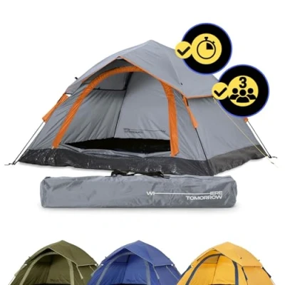 Immagine di Lumaland Tenda da Campeggio Resistente e Leggera Pop Up per 3 Persone 215x195x120cm Grigio