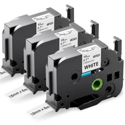 Immagine di Compatibile con brother p touch nastro per etichette (Nero su Bianco, 18mm x 8m)