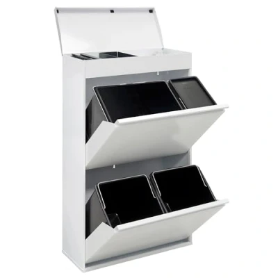 Immagine di ARREGUI Top CR621 B2 Pattumiera Raccolta Differenziata 4 Secchi Mobile d&#039;Acciao per con Cassetto Superiore 23+11+17+17 L (68 L) Secchio la Plastica e Rifiuti Organici Bianco