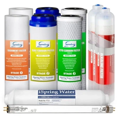 Immagine di iSpring F10KU 1 Anno Cartuccia Filtro di Ricambio Set per Sistemi a Osmosi Inversa UV Minerali Alcalini 7 Stadi, 10 Pezzi