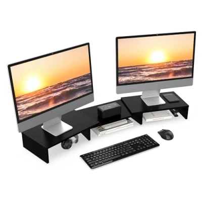 Immagine di FITUEYES Supporto Monitor per in Legno con Lunghezza e Angoli Regolabili 2 92,5 108 x 23,5 10,2cm (Nero) DT108001WB