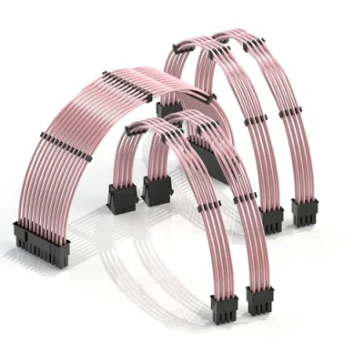Immagine di LINKUP 30cm Prolunga Cavo PSU 18AWG Rame Senza Ossigeno Giacca in Teflon Mod Personalizzata GPU PC con Kit Pettine┃1x 24 P (20 + 4)┃2x 8 (4 4) CPU┃2x (6 2) Set di GPU┃300mm Rosa