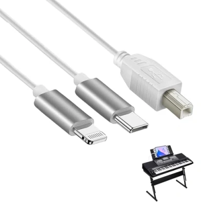 Immagine di cavo midi USB C a B 2 in 1, OTG da 1 m, tipo B, per stampante iPhone, IOS, MIDI, interfaccia audio, tastiera (bianco)
