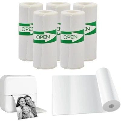 Immagine di Rotoli di carta per stampante termica, 57 x 30 mm, 5 rotoli, autoadesivi, senza BPA, compatibili con peripage A6, GuKKK