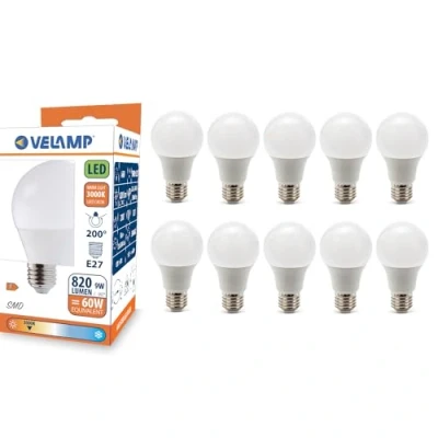Immagine di Velamp lampadina LED forma a goccia (A60) Confezione risparmio Attacco vite grande E27 Potenza 9W Equivalenti 60W Luminosità 820ln Temperatura colore 3000K (lucecalda)