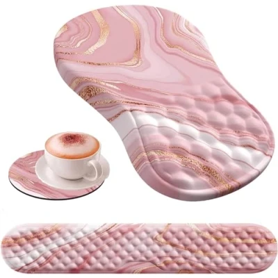Immagine di newplenty tappetino per mouse con poggiapolsi, cuscino in gel, 3 1, ergonomico, memory foam, sottobicchiere, design massaggiante, computer e