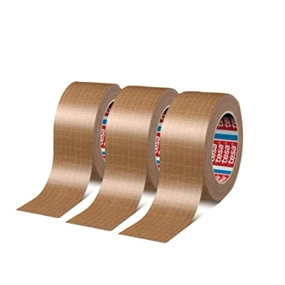 Immagine di Dpm tapes tesapack 60013 Nastro Adesivo In Carta Rinforzato, Resistente all&#039;Invecchiamento e allo Strappo, Silenzioso Fortemente Adesivo, Confezione da 3 Rotoli (&gt; 25 kg)