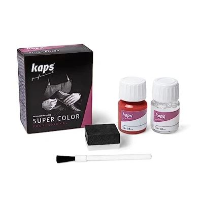 Immagine di Kaps Tinta Super Color + Preparatore (25 ml ognuno), Colorante Professionale per Pelle Naturale, Tela, Ecopelle, Nutre e Ripara le Scarpe in (162 Rosso Chiaro)