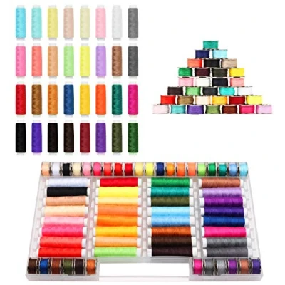 Immagine di Kurtzy Set Rocchetto Filo per Macchina da Cucire Poliestere con Custodia (64pz) Bobine 20 e 40 m Ricamo Colorati Cucito