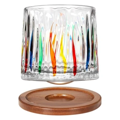 Immagine di Uten Calice da Acqua Rotante, 275 ML/10 OZ Bicchiere Whisky Cristallo, Sottobicchiere in Bambù, Sensazione Spessa, Coppa Rum Vetro Latte, Relax e Decompressione, 1