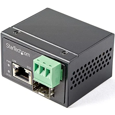 Immagine di StarTech.com Media converter fibra a Ethernet 30W, PoE+ Convertitore gigabit ottica rame industriale, SFP RJ45 (IMC1GSFP30W)