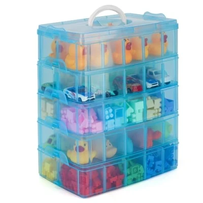 Immagine di Belle Vous Scatola con scomparti in Plastica Azzurra a 5 Livelli Impilabili Scatoline Trasparente Regolabili Massimo 50 Scatole Porta Minuteria per Perline Organizer