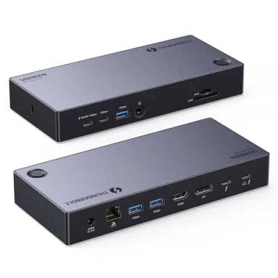 Immagine di UGREEN Revodok Max 313 Docking Station Thunderbolt 4 40Gbps 13 In 1 Triplo Schermo 4K60Hz 8K30Hz HDMI DisplayPort, Lettore Schede SD TF 4.0, Gigabit Ethernet, Jack 3.5 mm, Alimentazione DC 140W