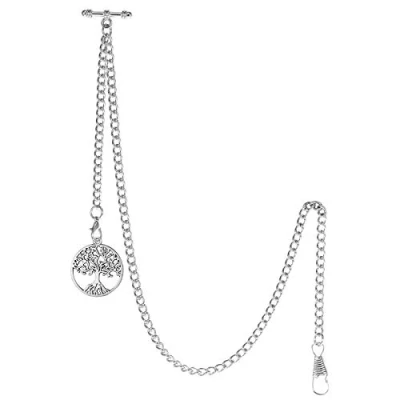 Immagine di TREEWETO Albert T Bar Collana con ciondolo a forma di albero della vita antico e 2 ganci per l&#039;asola, argento
