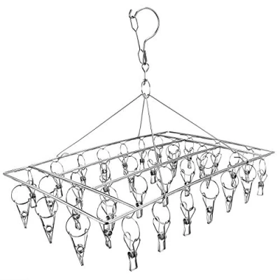 Immagine di Skroad Stendibiancheria con 36 Pinze, in Acciaio Inox, Mollette Antivento per Asciugare,Vestiti Biancheria Intima, Calzini, Asciugamano