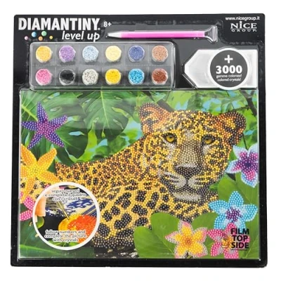 Immagine di DIAMANTINY 96201 Level Up Nice Group Creative Art, Diamond Painting Kit crea il mosaico, WILD, Leopardo, Multicolor