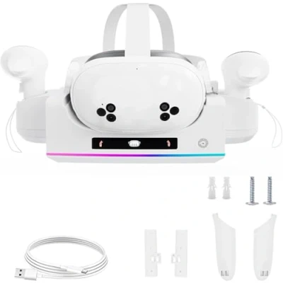 Immagine di CBDYWVR Base di ricarica per cuffie e controller Meta Quest 3, supporto stazione montabile a parete, compatibile con accessori 3.