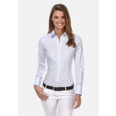 Immagine di Vincenzo Boretti Camicia Blusa Donna Elegante, Taglio Abbastanza Aderente, Manica Lunga, in Tinta Unita, Facile da Stirare, Collo Classico Blu Ghiaccio 46