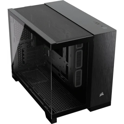 Immagine di CORSAIR 2500X Small Tower mATX Case per PC a Doppia Camera Vetro Temperato Panoramico Compatibile con Scheda Madre Connessione Inversa Nessuna Ventola Inclusa Nero/Alluminio Ossidiana