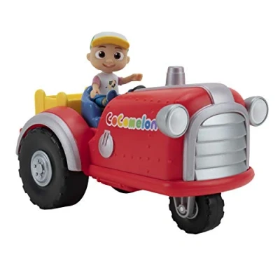 Immagine di Bandai CoComelon, Trattore musicale rosso, veicolo che riproduce la canzone Old MacDonald (in inglese) e versi di animali, ed action figure 7 cm, WT0038