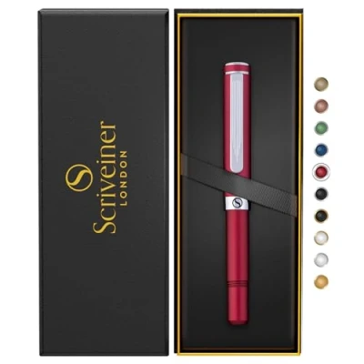 Immagine di Scriveiner Rollerball Rosso EDC di lusso, splendida penna tascabile con finitura cromata, miglior regalo per uomini e donne, ricarica tedesca, idea regalo, penne design ufficio
