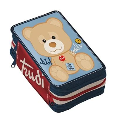 Immagine di Astuccio Scuola Compatibile con Trudi Orsetto Triplo 3 Zip Completo 19x13x6 cm + Omaggio Portachiavi Cubo