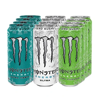 Immagine di Monster Energy Ultra Zero Sugar Mixed Case (500 ml x 12) con confezione di adesivi in omaggio, Zero, Violet, Paradise