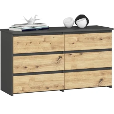 Immagine di AKORD Cassettiera CL 100 6 (2 x 3) Cassetti Moderna Mobiletto per Soggiorno Sala da Pranzo Camera Letto Armadio Cameretta 35 57 cm Grigio Grafite + Frontale Rovere Artisan