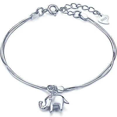 Immagine di Unendlich U Braccialetto da ragazza in argento Sterling 925, con ciondolo a Forma di elefante, regolabile mano, doppia catenella prolunga