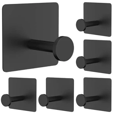 Immagine di CYILIUEN Confezione da 6 ganci adesivi parete 1407B8 per bagno, cucina, asciugamani, chiavi, colore nero