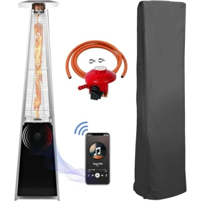 Immagine di BU KO Riscaldamento a Gas per Esterni Giardino, Campeggio, Feste Barbecue Bruciatore Propano 13kw Piramide in Acciaio Inossidabile GPL &amp; Protezione Prova di Pioggia Inclusa