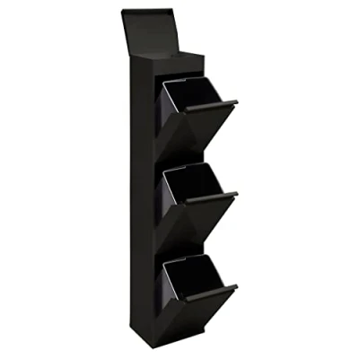 Immagine di Arregui Top CR326 B Pattumiera Differenziata 3 Scomparti x 17L (51L) Contenitore in Acciaio con Ripiano Multiuso Mobile per Raccolta Cestino Spazzatura da Cucina Nero