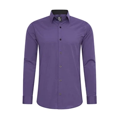 Immagine di Rusty Neal Camicia da uomo di alta qualità, slim fit, a maniche lunghe, elasticizzata, contrasto, per il tempo libero, Lilla, M